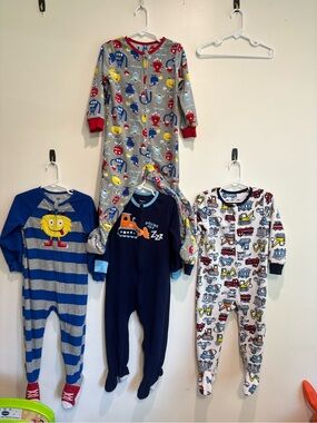 Fleece footie pajamas toddler boy 2T monsters an trucks winter